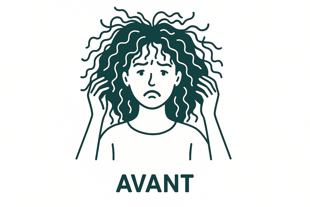 Illustration AVANT - cheveux frisés avec fond blanc